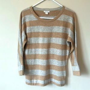 Garnet Hill Gold/Silver Sparkle 3/4 Sleeve Sweater